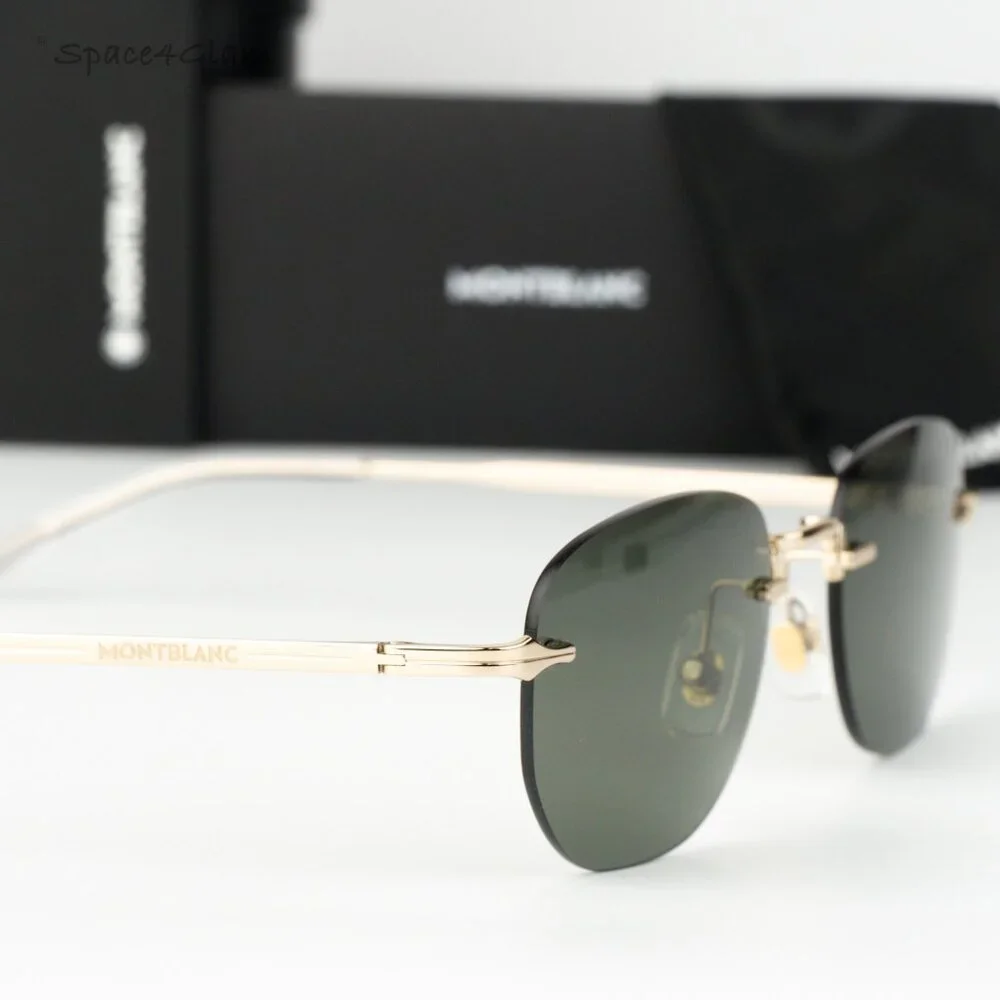 Montblanc Men Sunglasses Gold Grey Square Rimless MB0303S 001 NEW AUTHENTIC